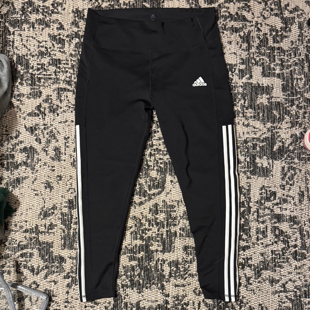 Adidas Woman’s Black Leggings with White Stripes